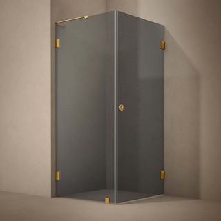 Brusehjørne Combi Lynx Mørk Tonet Glass 100X90 Børstet Messing