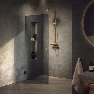 Brusedør Lynx Mørk Tonet Glass 100 Børstet Messing