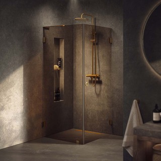 Brusehjørne Combi Lynx Bronze Tonet Glass 90X90 Børstet Messing