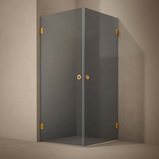 Brusehjørne Lynx Mørk Tonet Glass 100X100 Børstet Messing