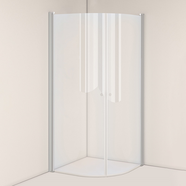 BRUSEHJØRNE NEJD BØJET 80X80 KLART GLAS MAT ALUMINIUM